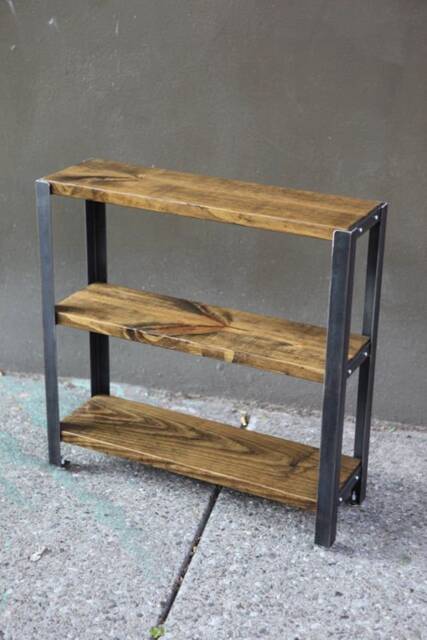 Reclaimed Wood Bookcase Raw Steel Frame Shelving Unit - image 1