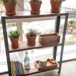 Reclaimed Wood Bookcase Raw Steel Frame Shelving Unit - thumbnail 3