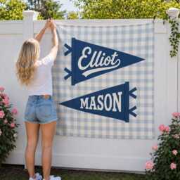 Personalized Nursery Pennant Tapestry, Custom Name Canvas Banner, Gingham Wall Kids Room Decor - thumbnail 3
