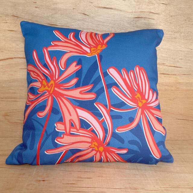 Handmade Floral Cotton Cushion Pink Flowers On Blue - image 1