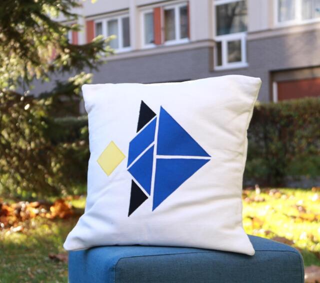 Tangram Fish Dory Decorative Cushion 40cm X - Cover + Pillowcase in Organic Cotton Microfiber