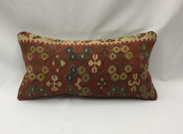 "Kilim Pillow, Wool Kilim Cousin From Anatolia , 30x60 cm, 12""x24" - image 1