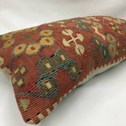 "Kilim Pillow, Wool Kilim Cousin From Anatolia , 30x60 cm, 12""x24" - thumbnail 2