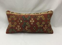 "Kilim Pillow, Wool Kilim Cousin From Anatolia , 30x60 cm, 12""x24" - thumbnail 1
