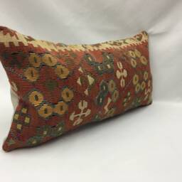 "Kilim Pillow, Wool Kilim Cousin From Anatolia , 30x60 cm, 12""x24" - thumbnail 3