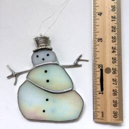 Snowman - Suncatcher Christmas Tree Ornament Handcrafted Stained Glass Translucent White Stocking Stuffer Winter Window - thumbnail 3