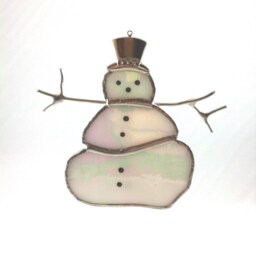 Snowman - Suncatcher Christmas Tree Ornament Handcrafted Stained Glass Translucent White Stocking Stuffer Winter Window - thumbnail 2