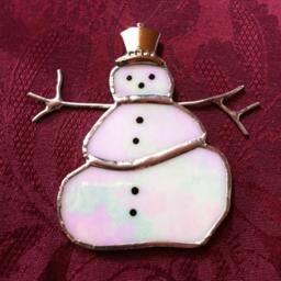 Snowman - Suncatcher Christmas Tree Ornament Handcrafted Stained Glass Translucent White Stocking Stuffer Winter Window - thumbnail 4