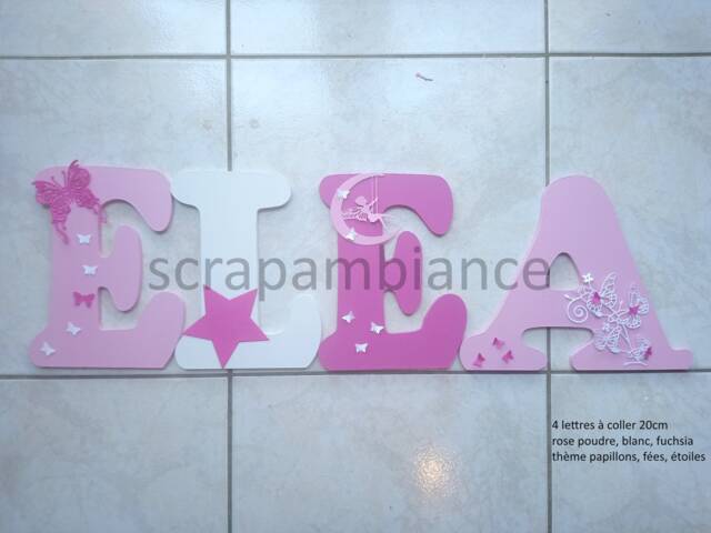 Wooden First Name Letter, Letter To Stick in Baby & Child's Room, Personalized Name, Birth Gift Butterflies, Fees, Stars Theme