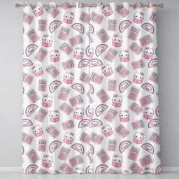 Cute Kawaii School Stationery Rainbow Glue Ruler Apple Fun Seamless Pattern Readymade Eyelet Ring Top Thermal 100% Blackout Curtains - thumbnail 2