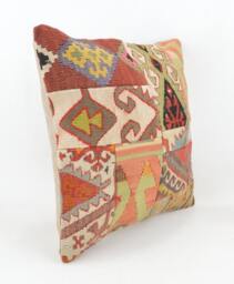Kilim Pillow Patchwork Wool , Front Side Patchwork Unico, 40x40 cm .16x16Inc , Kilim Cover, Home D??cor , Throw Decorative - thumbnail 2