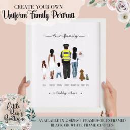 Personalised Family Portrait Uniform Print - Police, Firefighter, Nurse Christmas Gift For Him Custom Faceless Portrait Illustration - thumbnail 1