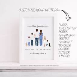 Personalised Family Portrait Uniform Print - Police, Firefighter, Nurse Christmas Gift For Him Custom Faceless Portrait Illustration - thumbnail 2