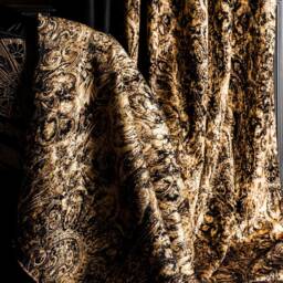 Damask Chenille Curtain Panel Black & Gold Luxury Drape - thumbnail 3