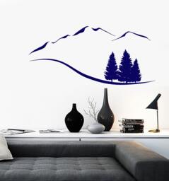 Wall Vinyl Decal Mountain & Trees Nature Rocky Landscape Hand Drawing Sketch Modern Home Decor - #1190Dz - thumbnail 1