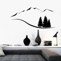 Wall Vinyl Decal Mountain & Trees Nature Rocky Landscape Hand Drawing Sketch Modern Home Decor - #1190Dz - thumbnail 2