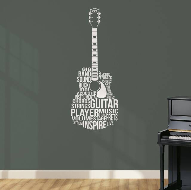 Quality Musical Guitar Shaped Text Vinyl Matte Wall Art Decal - image 1
