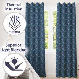 Teal Orchid Bloom Seamless Pattern Soft Artistic Floral Design Readymade Eyelet Ring Top Thermal 100% Blackout Curtains - thumbnail 3