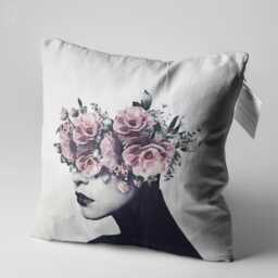 Floral Woman Chenille Cushion Cover Abstract Art Pillow - thumbnail 3