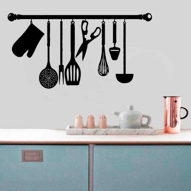 Kitchen Utensils Wall Decal Chef Decor, Handmade Vinyl Sticker 4510 - image 1