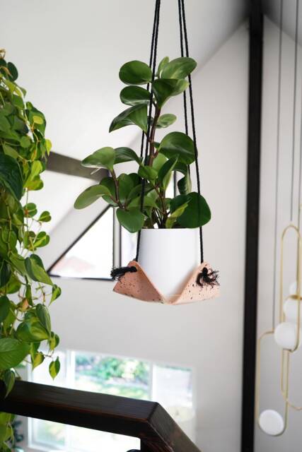 Adjustable Leather Plant Hanger Hammock - Hand-Painted Speckled Splatter Pattern Modern Hanging Planter - image 1