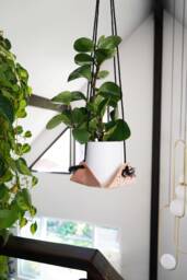 Adjustable Leather Plant Hanger Hammock - Hand-Painted Speckled Splatter Pattern Modern Hanging Planter