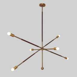 Mid Century Sputnik Chandelier - Brass & Leather Pendant Light - thumbnail 3