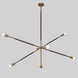 Mid Century Sputnik Chandelier - Brass & Leather Pendant Light - thumbnail 2