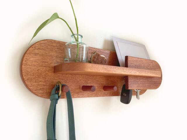 Exotic Mahogany Entryway Organizer, Wall Mount Coat Rack With Shelf, Key Holder, Mail Organization For Home Decor - image 1