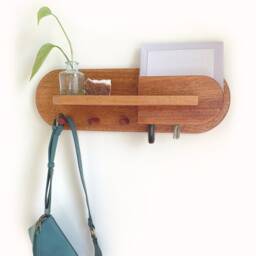 Exotic Mahogany Entryway Organizer, Wall Mount Coat Rack With Shelf, Key Holder, Mail Organization For Home Decor - thumbnail 2