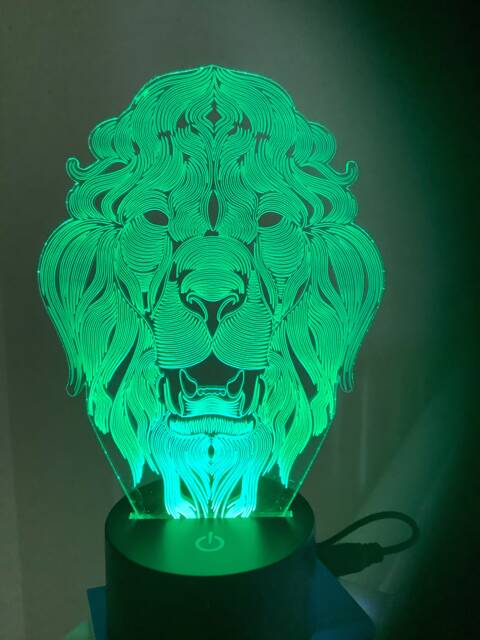 Lion Head 3D Custom Made Smart App Control Night Light Bluetooth, Music, 7&16M Colour Mobile App , Gift Led Lamp - image 1