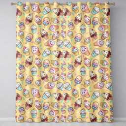 Cute Kawaii Ice Cream Desserts On Yellow Background Seamless Pattern Readymade Eyelet Ring Top Thermal 100% Blackout Curtains - thumbnail 2