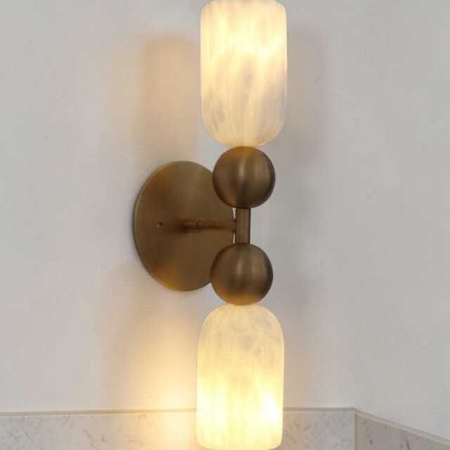 1950S, Mid Century Brass Light Fixture Handcrafted Elegant Alabaster Modern Wall Sconce Home Decor - image 1
