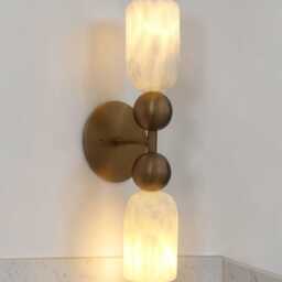 1950S, Mid Century Brass Light Fixture Handcrafted Elegant Alabaster Modern Wall Sconce Home Decor