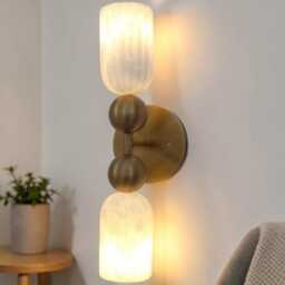 1950S, Mid Century Brass Light Fixture Handcrafted Elegant Alabaster Modern Wall Sconce Home Decor - thumbnail 2