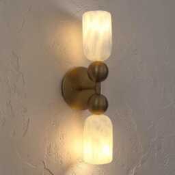 1950S, Mid Century Brass Light Fixture Handcrafted Elegant Alabaster Modern Wall Sconce Home Decor - thumbnail 3