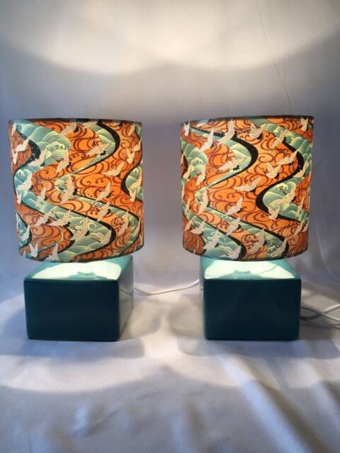 Lampshades-Pair Of Handmade Lampshades Made With Hand Printed Japanese Chiyogami Paper. 15 cm Diameter High - image 1