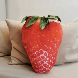 Realistic Strawberry Pillow Velvet Plush Fruit Cushion - 17.7 - thumbnail 2