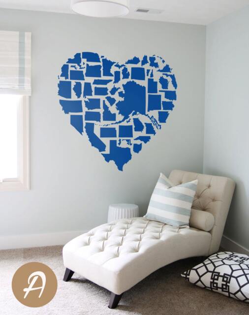 Map Decal For Wall Sticker Office United States Map Usa Large Baby Room -Ak001 - image 1