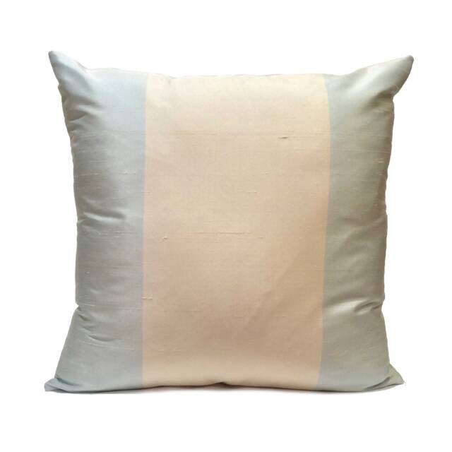 Off White & Baby Blue Pillow, Throw Pillow Cover, Decorative Cushion Pillowcase, Accent Silk, Striped - image 1