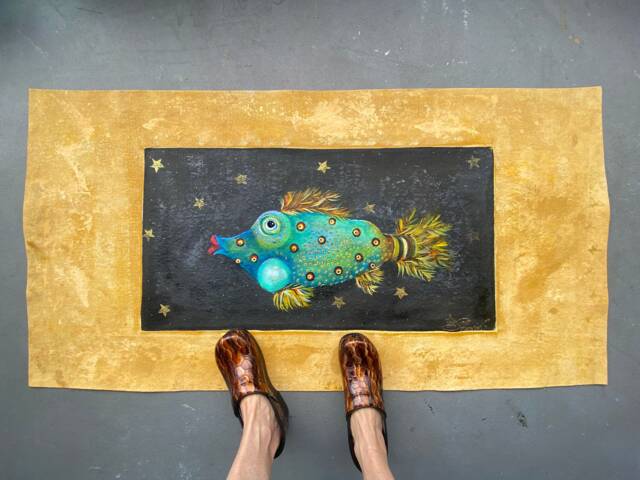 Hand-Painted Fish Floor Art Coastal Decor - image 1