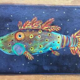 Hand-Painted Fish Floor Art Coastal Decor - thumbnail 3