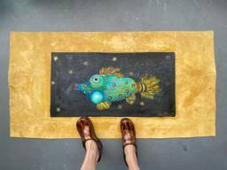 Hand-Painted Fish Floor Art Coastal Decor - thumbnail 1
