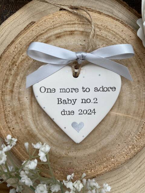 Personalized Pregnancy Announcement Ceramic Heart Keepsake Hand Stamped Decor - image 1