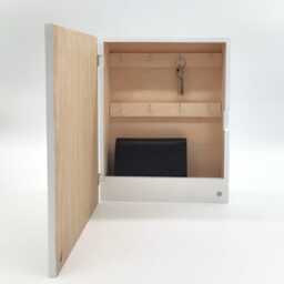 Minimalist Oak Veneer Key Cabinet - Modern Wall Mount Organizer Box New Home Gift - thumbnail 2