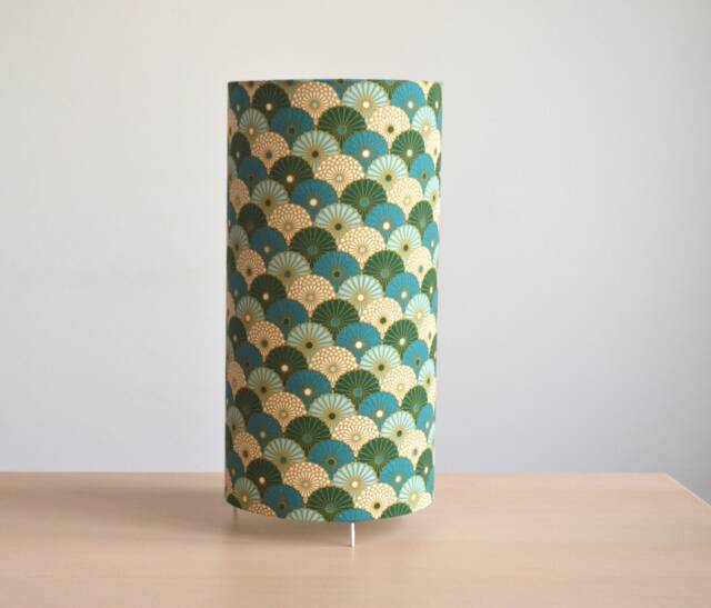 Blue Table Lamp With Japanese Turquoise Green Umbrella Pattern, Bedroom Tube Lamp, Living Room - image 1