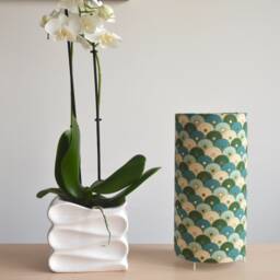 Blue Table Lamp With Japanese Turquoise Green Umbrella Pattern, Bedroom Tube Lamp, Living Room - thumbnail 4