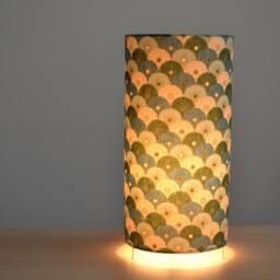Blue Table Lamp With Japanese Turquoise Green Umbrella Pattern, Bedroom Tube Lamp, Living Room - thumbnail 3