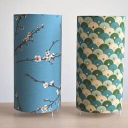 Blue Table Lamp With Japanese Turquoise Green Umbrella Pattern, Bedroom Tube Lamp, Living Room - thumbnail 2