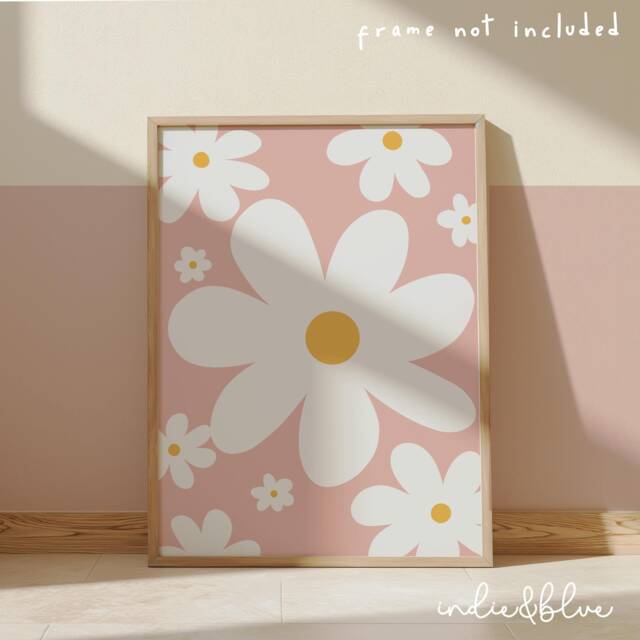 Cute Daisy Poster in Pastel Pink, Flower Teen Bedroom Decor, Wildflower Print, Girl Nursery